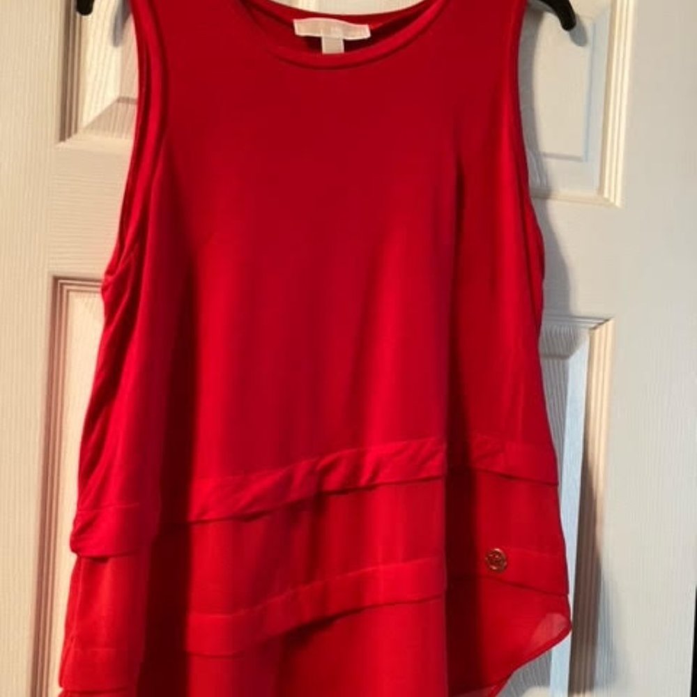 Michael Kors Sleeveless Tiered Mixed Media Top Red  Coral Reef Size M